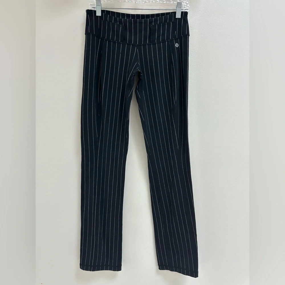 Lululemon Black Pinstripe High Rise Stretch Pants 8/10 Work Travel Career - Picture 2 of 7